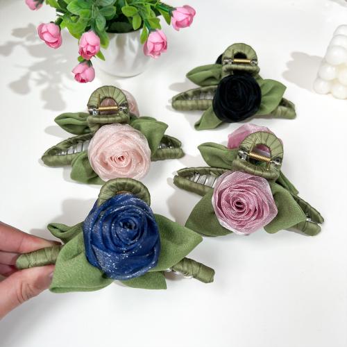 Hair Claw Clips, Cloth, with Gauze & Plastic, Flower, handmade, for woman 