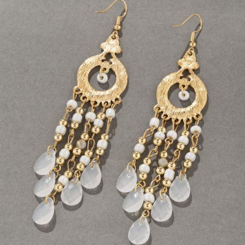 Zinc Alloy Drop Earring, with Seedbead & Acrylic, plated, fashion jewelry & for woman & hollow 