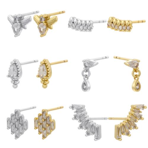 Cubic Zirconia Micro Pave Brass Earring, plated & micro pave cubic zirconia & for woman 