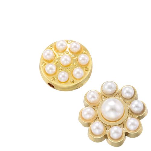 Brass Spacer Beads, with Plastic Pearl, plated, DIY golden [