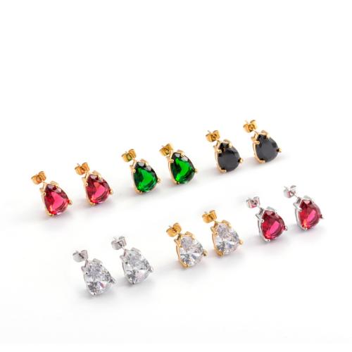 Boucles d'oreilles en acier titane, Placage ionique sous vide, pavé de micro zircon & pour femme, plus de couleurs à choisir, Vendu par paire