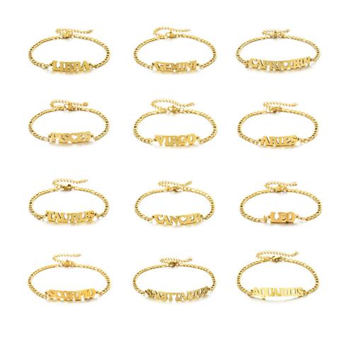 Pulseras de acero inoxidable, acero inoxidable 304, con 5cm extender cadena, chapado, joyas constelación & diferentes estilos para la opción & para mujer, dorado, longitud:21 cm, Vendido por UD