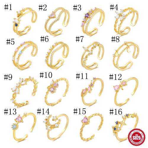 Plata de ley 925 Anillo de dedo Cuff, chapado en color dorado, diferentes estilos para la opción & micro arcilla de zirconia cúbica & para mujer, Vendido por UD[