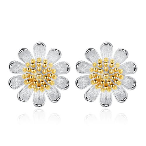 Argent sterling 925 boucle d oreille dormeuse, fleur, bijoux de mode & pour femme, 8mm, Vendu par paire