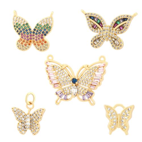 Colgante de Micro Pavé de Zirconía Cúbica, metal, Mariposa, chapado en color dorado, Joyería & Bricolaje & diferentes estilos para la opción & micro arcilla de zirconia cúbica & perforado doble, más colores para la opción, Vendido por UD