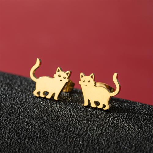 Edelstahl Stud Ohrring, 304 Edelstahl, Katze, Vakuum-Ionen-Beschichtung, Modeschmuck & für Frau, keine, 10x12mm, verkauft von Paar