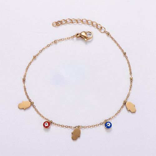 Stainless Steel Charm Bracelet, 316L Stainless Steel, with 5cm extender chain, 18K gold plated & for woman & enamel, golden Approx 18 cm [