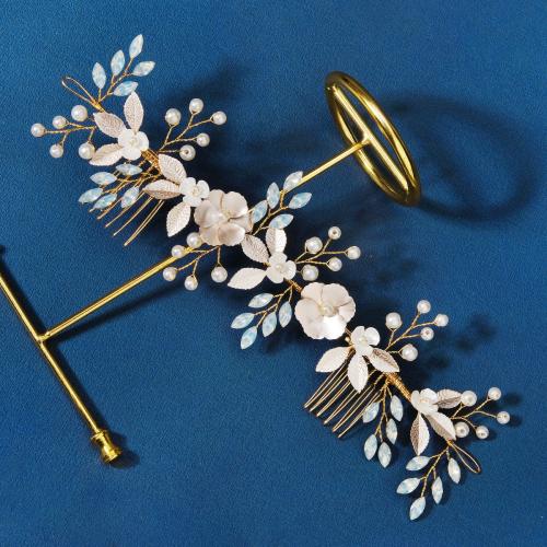 Decorative Hair Combs, Zinc Alloy, with Plastic Pearl, fashion jewelry & for woman, golden 