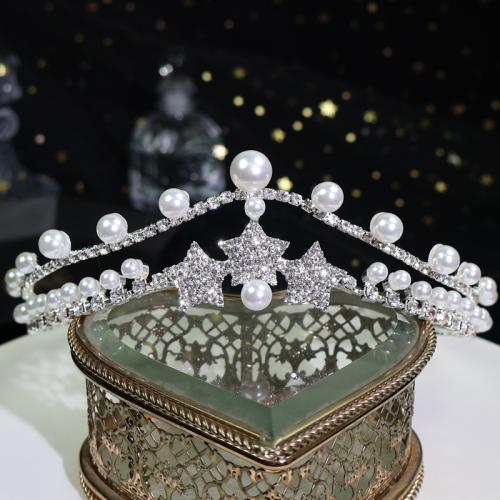 Bridal Tiaras, Zinc Alloy, with Plastic Pearl, fashion jewelry & for woman & with rhinestone, silver color 