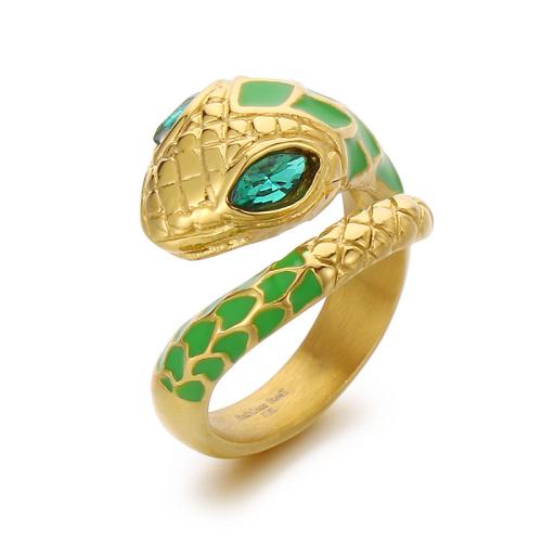 Bague en acier inoxydable , Acier inoxydable 304, serpent, Placage ionique sous vide, bijoux de mode & normes différentes pour le choix & pour homme & émail & avec strass, plus de couleurs à choisir, Vendu par PC