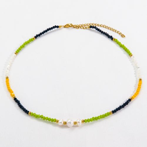 Collar de Perlas Natural de Freshwater, acero inoxidable 304, con perla & Cuarzo natural, con 7.5cm extender cadena, Recubrimiento iónico al vacío, Joyería & para mujer, longitud:aproximado 36 cm, Vendido por UD