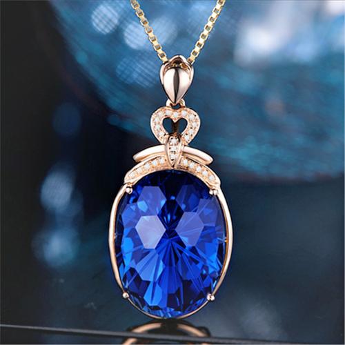 Rhinestone Brass Pendants, with Topaze, gold color plated, for woman & with rhinestone, blue 