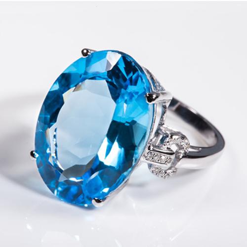 Bague en laiton, cupronickel, avec Topaze, Placage de couleur argentée, Réglable & pour femme, bleu, inner ~20mm, Vendu par PC