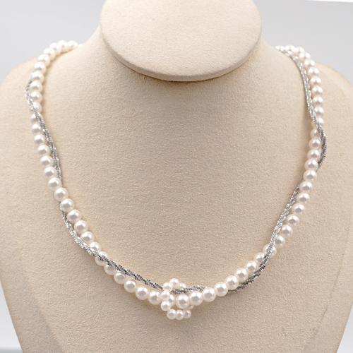 Collier en cristal, Acier titane, avec Perles de cristal, avec 6cm chaînes de rallonge, Placage, bijoux de mode, blanc cm, Vendu par PC