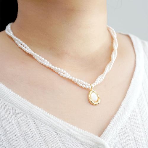 Collier en cristal, Perles de cristal, avec coquille & laiton, avec 6cm chaînes de rallonge, Placage, bijoux de mode, blanc cm, Vendu par PC