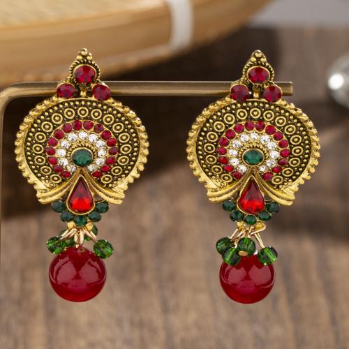 Zinc Alloy Rhinestone Stud Earring, with Glass Beads, plated, fashion jewelry & for woman & with rhinestone 