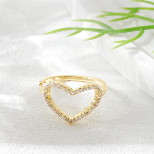 Cubic Zirconia Micro Pave Brass Finger Ring, Heart, plated, fashion jewelry & micro pave cubic zirconia & for woman & hollow 