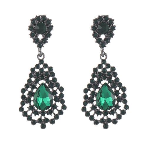 Pendientes Gota de Cristal, aleación de zinc, con Cristal, Joyería & para mujer & con diamantes de imitación, negro de plomo, 60x25mm, Vendido por Par