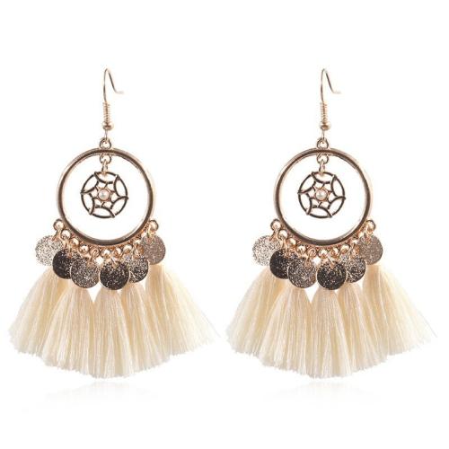 Zinc Alloy Drop Earring, with Cotton Thread, handmade, fashion jewelry & for woman & hollow 