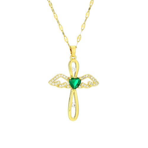 Collier en laiton cubique Zircon Micro Pave, avec Acier inoxydable 304, avec 5CM chaînes de rallonge, croix, Plaqué d'or, pavé de micro zircon & pour femme, plus de couleurs à choisir Environ 45 cm, Vendu par PC