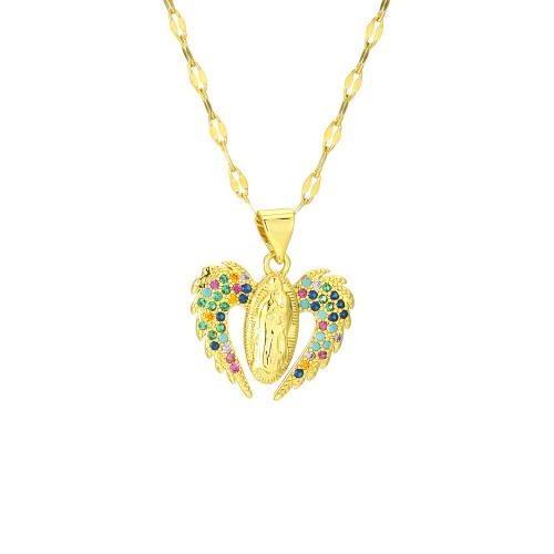 Collier en laiton cubique Zircon Micro Pave, avec Acier inoxydable 304, avec 5CM chaînes de rallonge, Plaqué d'or, pavé de micro zircon & pour femme, plus de couleurs à choisir Environ 45 cm, Vendu par PC