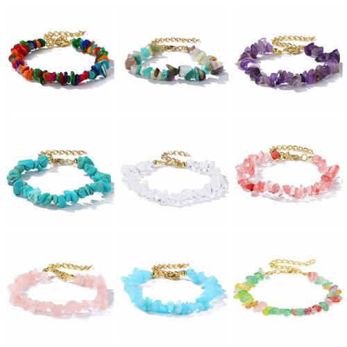 Gemstone Bracelets, Zinc Alloy, with Natural Gravel & Elastic Thread, handmade & for woman 