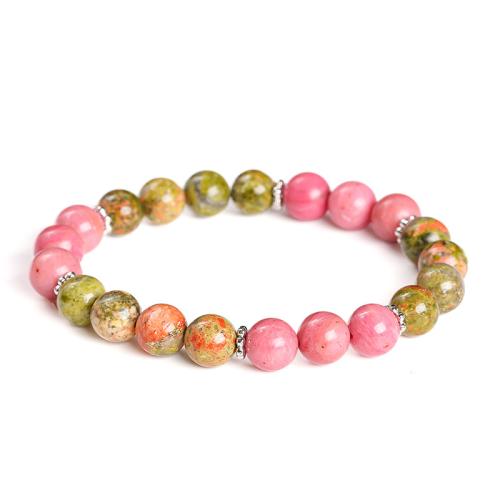 Rhodochrosite Bracelet, with Unakite & Zinc Alloy, Round, handmade, natural & Unisex, beads length 8mm Approx 7-7.5 Inch 