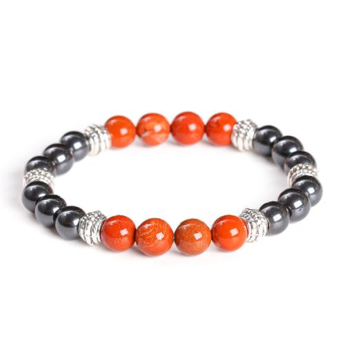 Hematite Bracelet, with Zinc Alloy, Round, handmade & Unisex, beads length 8mm Approx 7-7.5 Inch 