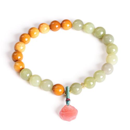 Green Jade Bracelet, with Yanyuan Agate & Sandalwood & Brass & Zinc Alloy, Ruyi, handmade, fashion jewelry & Unisex Approx 7-7.5 Inch 