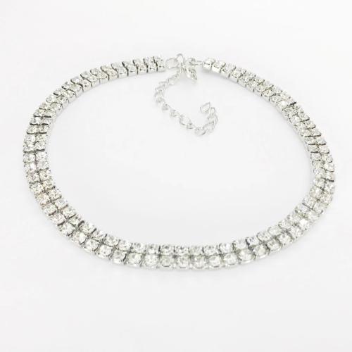 Mode Collier Choker, alliage de zinc, bijoux de mode & pour femme & avec strass, argent Environ 40 cm, Vendu par PC