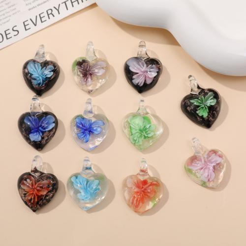 Inner Flower Lampwork Pendants, Heart, fashion jewelry & DIY & luminated 