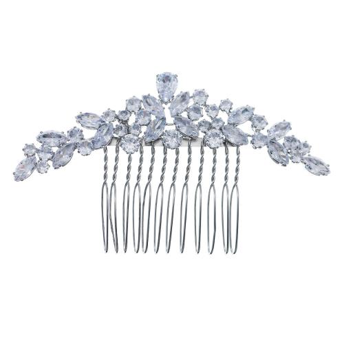 Decorative Hair Combs, Zinc Alloy, with Cubic Zirconia, fashion jewelry & for woman, silver color 