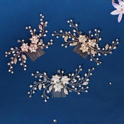 Decorative Hair Combs, Zinc Alloy, with Plastic Pearl, fashion jewelry & for woman & with rhinestone 