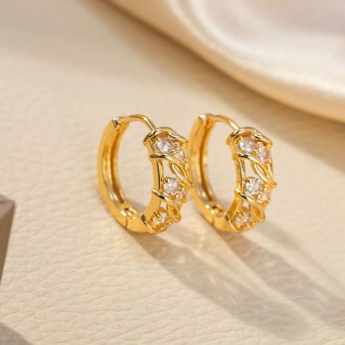 Cubic Zirconia Micro Pave Brass Earring, gold color plated, fashion jewelry & micro pave cubic zirconia & for woman, golden 