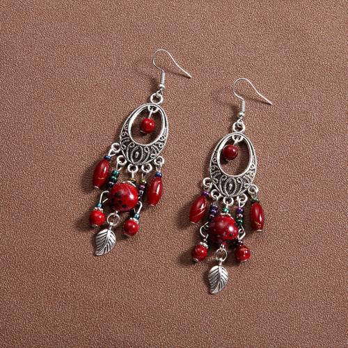 Zinc Alloy Drop Earring, with Synthetic Turquoise, handmade, fashion jewelry & for woman 90mm 