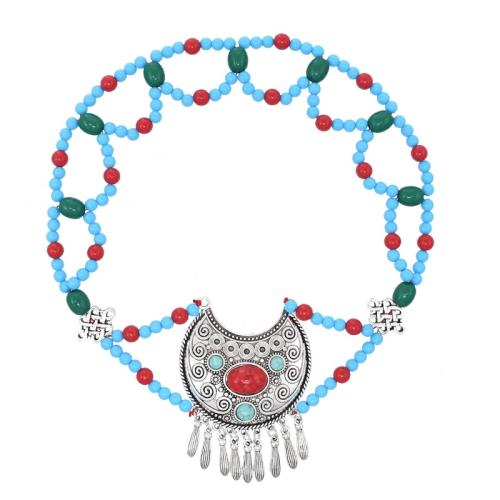 ensembles de bijoux de mode en alliage zinc, alliage de zinc, Chaîne du Front & boucle d'oreille, avec turquoise synthétique & Acrylique, fait à la main, styles différents pour le choix & pour femme, plus de couleurs à choisir cm, Vendu par fixé