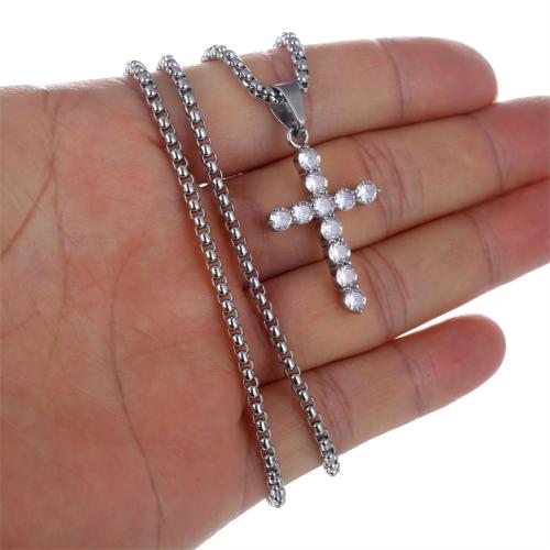 Stainless Steel Cross Pendants, 304 Stainless Steel, plated & micro pave cubic zirconia 