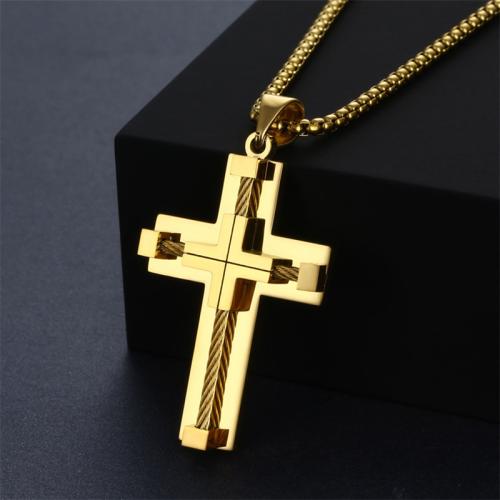 Stainless Steel Cross Pendants, 304 Stainless Steel, plated golden 