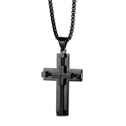 Pendentifs en titane, Acier titane, croix, Placage, styles différents pour le choix, noire, Vendu par PC