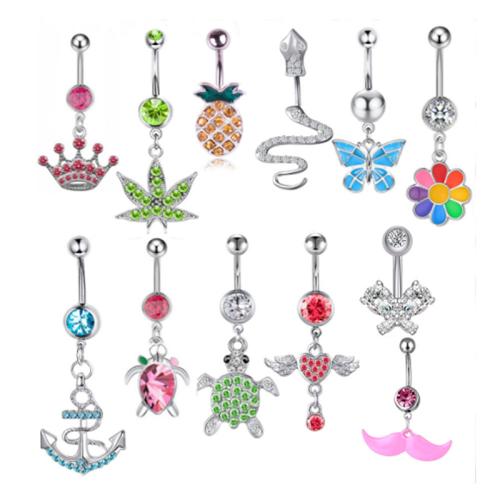 Belly ring Jewelry, alliage de zinc, avec Acier inoxydable 316, unisexe & styles différents pour le choix & pavé de micro zircon & émail, plus de couleurs à choisir, 5MM steel ball *1.6*11MM bend rod, Vendu par PC