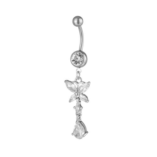 Brass Piercing Barbell, with 316 Stainless Steel, Unisex & micro pave cubic zirconia, white, 5MM steel ball *1.6*10MM 