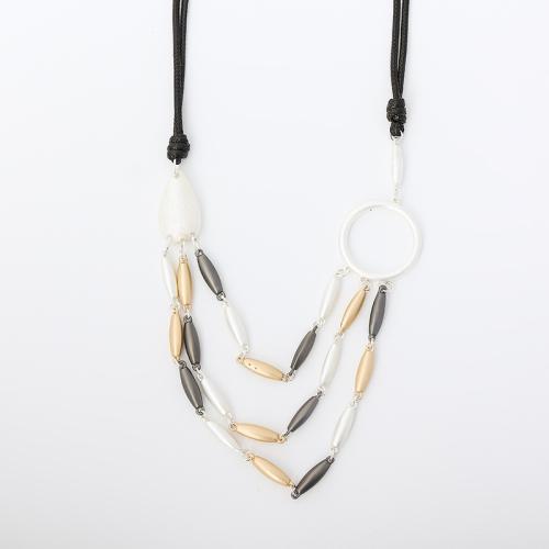 Zinc Alloy Sweater Chain Necklace, with leather cord, fashion jewelry & for woman Approx 108 cm [