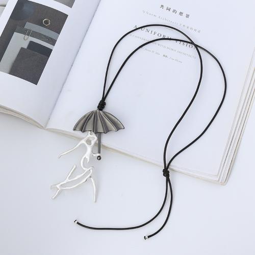 Zinc Alloy Sweater Chain Necklace, with Wax Cord, fashion jewelry & for woman Approx 75 cm [