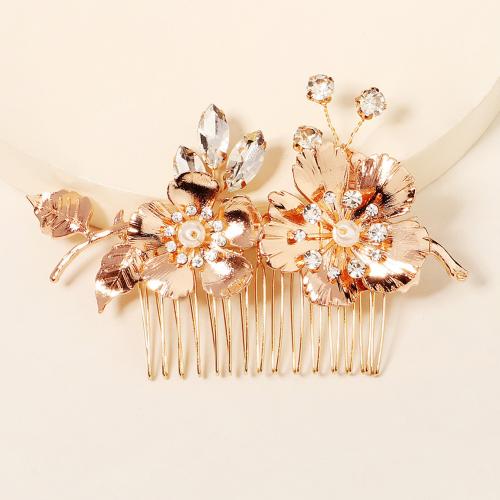 Bridal Decorative Hair Comb, Zinc Alloy, fashion jewelry & for woman & with rhinestone, gold 