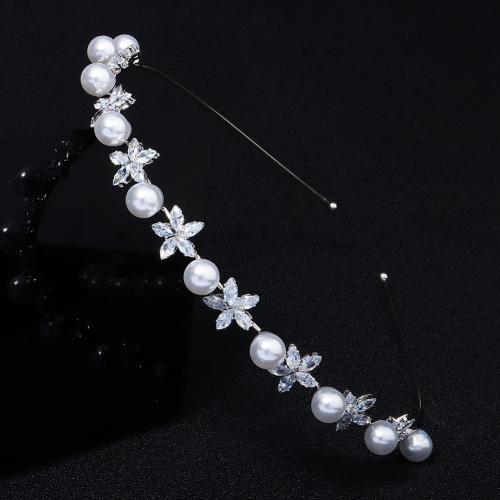 Hair Bands, Zinc Alloy, with Plastic Pearl, fashion jewelry & for woman & with rhinestone, silver color 