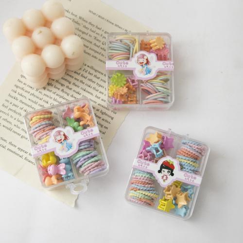 Children Hair Jewelry Set, Plastic, hair claw clip & hair jewelry elastic, with Cloth, handmade, Girl mixed colors [