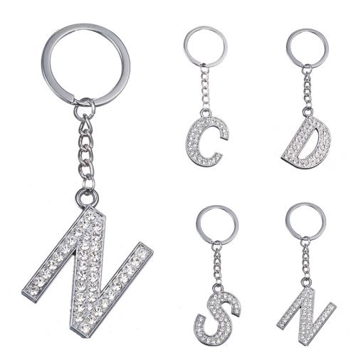 porte-clés en alliage zinc à stras, alliage de zinc, unisexe & styles différents pour le choix & avec strass, argent, Vendu par PC