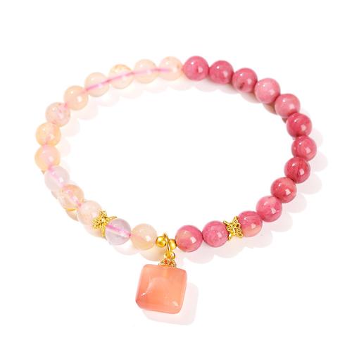 rhodonite bracelet, avec Agate salée & Agate aux fleurs de cerisier blanc & laiton, fait à la main, bijoux de mode & pour femme Environ 6.5-7 pouce, Vendu par PC[