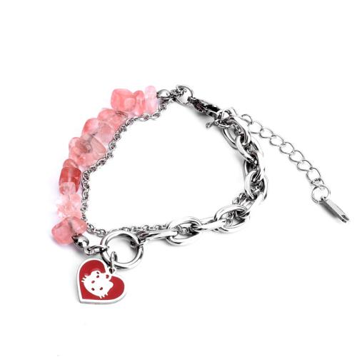 Bracelet en acier inoxydable, Acier inoxydable 304, avec Pierre naturelle, avec 5cm chaînes de rallonge, poli, bijoux de mode & unisexe, couleur originale Environ 17 cm, Vendu par PC[