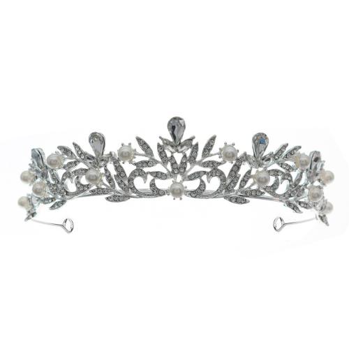 Bridal Tiaras, Zinc Alloy, with Plastic Pearl, fashion jewelry & for woman & with rhinestone, silver color 